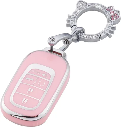 Pangpai Funda de Llavero Rosa para Honda, Protección de Funda de Llave de TPU Suave con Llavero Brillante Compatible con Honda Accord Civic CRV