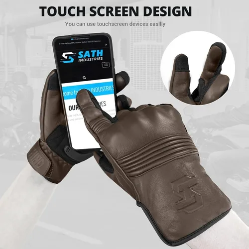 Miniatura 5 de Guantes de motocicleta de cuero SATHIND para hombres y mujeres Pantalla táctil Dedo completo Guantes de motocicleta de piel de cabra
