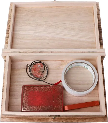 Miniatura 5 de Caja de madera con cierre con bisagras, caja de almacenamiento de joyas, organizador de artículos diversos