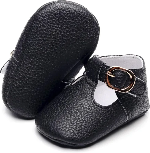 Miniatura 2 de HONGTEYA Mary Janes - Zapatos planos de piel sintética antideslizante con suela suave para bebés recién nacidos, zapatos de cuna para boda, fiesta