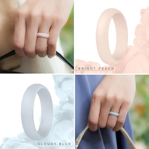 Miniatura 5 de ThunderFit Anillo de boda de silicona, para mujer, 0.22 pulgadas de ancho, 0.08pulgadas de grosor