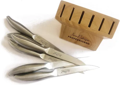 Miniatura 7 de Jean-Patrique Juego de cuchillos de cocina con bloque – Juego de 6 cuchillos de acero inoxidable con soporte de madera – Aptos para lavavajillas