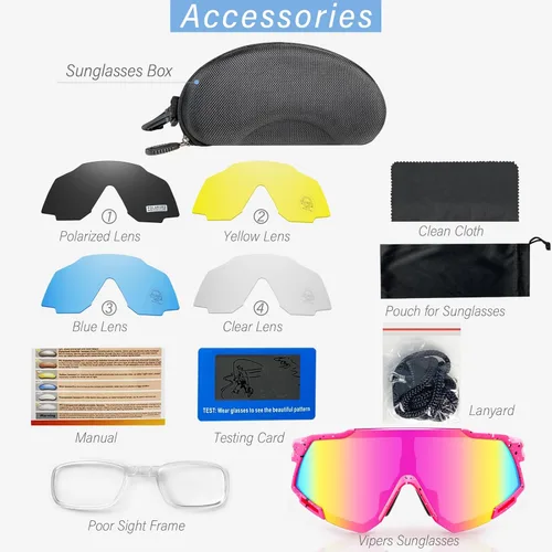 Miniatura 6 de Youth Viper Polarized Sunglasses for Kid Boys Girls Age 10-15 4 Interchangeable Lenses UV400 Glasses for Cycling Baseball Puntos+rosa