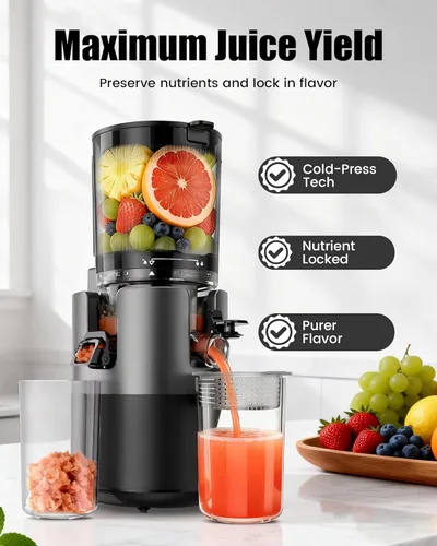 Miniatura 2 de Máquinas exprimidoras, exprimidor de prensa en frío con canal de 6 pulgadas de ancho, exprimidor de masticación lenta de alto rendimiento de jugo
