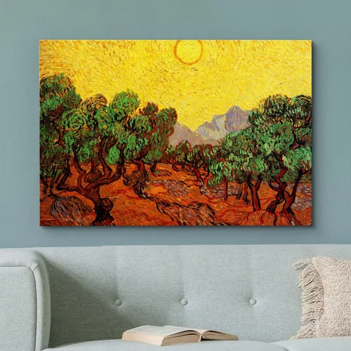 Miniatura 2 de Van Gogh - Lienzo con diseño giclée de olivos con cielo amarillo y sol, arte de pared de galería, estirado y enmarcado, listo para colgar, 24 x 36