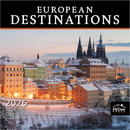 MICASA PRESS European Destinations - Calendario de pared 2026 de 12 meses | 12 x 24 pulgadas abierto | Papel grueso y resistente | Regalar |
