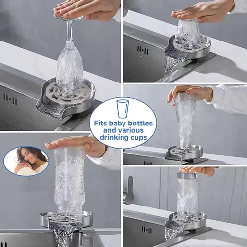Miniatura 4 de Enjuagadora de vidrio para fregadero de cocina, lavadora de vasos de alta presión para fregadero, accesorio automático de acero inoxidable