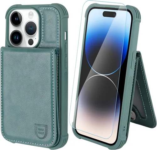 Miniatura 8 de VANAVAGY Funda tipo cartera compatible con iPhone 14 Pro para mujeres y hombres, de piel sintética, cierre magnético, con bloqueo RFID, tarjetero