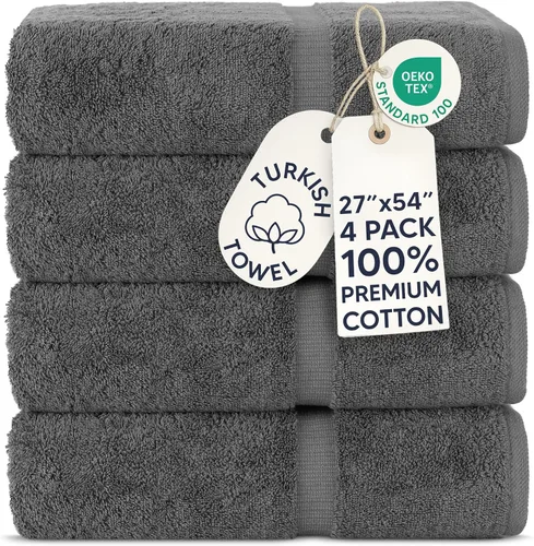 Miniatura 35 de Chakir Turkish Linens - Toallas turcas de 100% algodón, suaves y absorbentes (4 paños, color gris)