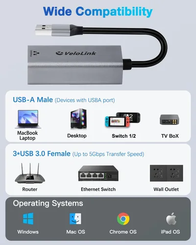 Miniatura 3 de Adaptador Ethernet a USB, 1 Gbps USB a RJ45 Gigabit LAN, USB 3.0 Ethernet compatible con 10/100/1000 Mbps. Compatible con portátiles, PC, Mac