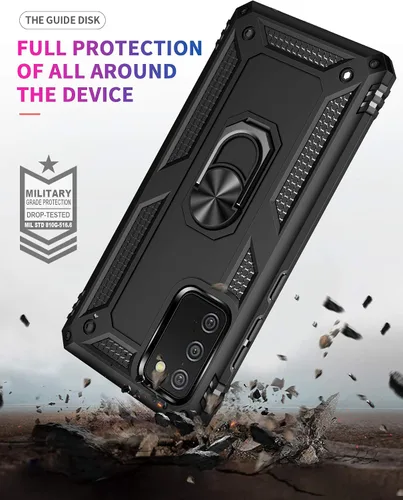 Miniatura 5 de Dionsibei Carcasa de grado militar para Samsung Galaxy A02S, anillo giratorio de metal 360, soporte de soporte, armadura, resistente, a prueba