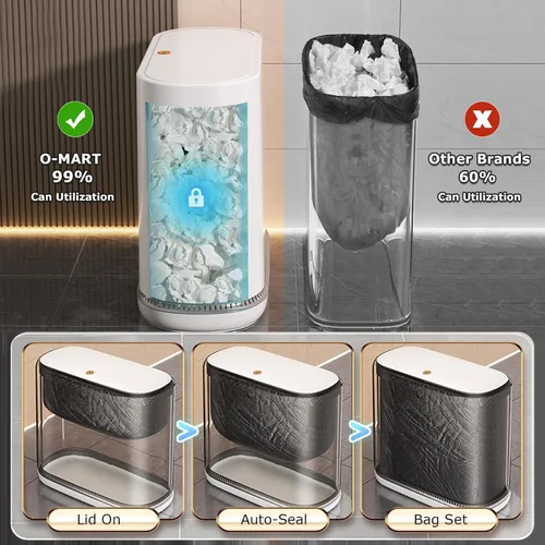 Miniatura 2 de O-MART Basurero de baño con tapa, delgado de 3.2 galones, cesta de basura superior de prensa estrecha para control de olores y a prueba de perros