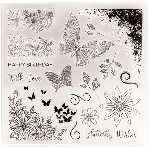 Sellos transparentes de mariposa para hacer tarjetas y diarios, flores, esquinas, hojas, sellos de goma para manualidades, álbumes de recortes,