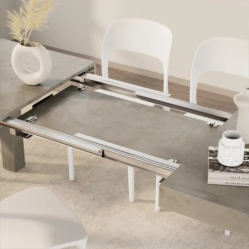 Miniatura 3 de Mobili Fiver, Primera mesa extensible, 47.2(78.7) x 31.5 pulgadas, efecto hormigón, gris, fabricada en Italia Efecto gris concreto