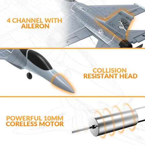 Miniatura 7 de volantexrc Avión RC 4CH 2.4GHz Jet F-16 Fighting Falcon RC Avión de combate listo para volar con sistema estabilizador Xpilot, acrobático aeronave