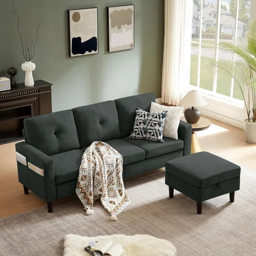 Miniatura 7 de Sofá Seccional Sofás para Sala de Estar, Sofás Seccionales Modulares de 3 Asientos en Forma de L con Almacenamiento y Chaise Reversible, Tela