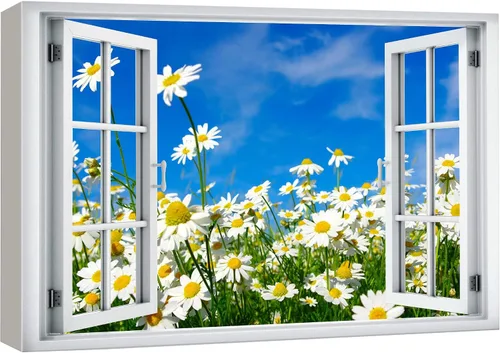 Miniatura 54 de wall26 - Cuadro en lienzo para pared, vista de ventana, río neón turquesa, rápido, bosque, lago, arroyo, naturaleza salvaje, fotografía, realismo