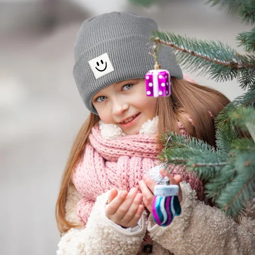 Miniatura 6 de Gorro de punto con cara sonriente para bebé, 3 unidades, para niños pequeños, gorro de invierno suave bordado con cara sonriente