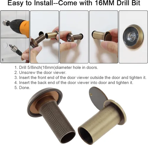 Miniatura 7 de Mirilla para Puerta, Latón Macizo con Mirilla de 200 Grados con Broca de 16 MM para Puertas de 1-1/2" a 2-3/8", Visor de Puerta con Diámetro de Tubo