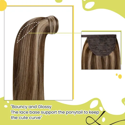 Miniatura 7 de RUNATURE - Extensión de cola de caballo de cabello humano real con pinzas, extensión de cabello largo lacio y grueso, color castaño nogal con #2