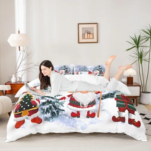 Miniatura 2 de Manfei Juego de funda de edredón de gnomos lindos tamaño matrimonial, funda de edredón con 2 fundas de almohada, juego de ropa de cama temática