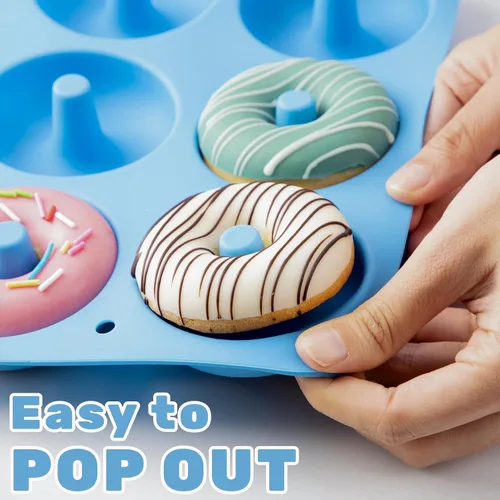 Miniatura 2 de Aichoof molde de silicona para donas de 6 rosquillas, juego de 2. Bandeja de silicona apta para bagels de grado alimenticio LFGB, antiadherente
