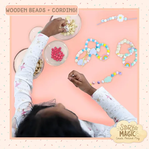 Miniatura 2 de Story Magic Juego de cuentas de flores de madera, más de 300 cuentas de madera de agujero grande y dijes para pulseras de cuentas, kit