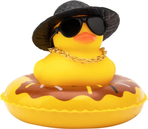 Miniatura 20 de wonuu Pato de Goma para Automóvil, Decoración de Pato Amarillo para Tablero con Sombrero de Sol, Anillo de Natación, Collar, Gafas de Sol