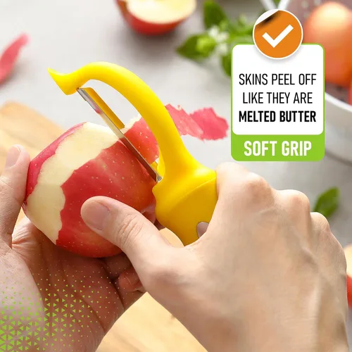 Miniatura 4 de Spring Chef Pelador de patatas giratorio de alta calidad para cocina, pelador de frutas de acero inoxidable con mango de agarre suave, perfecto