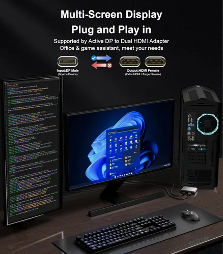 Miniatura 4 de Reborn Adaptador DisplayPort a HDMI dual 4K @60Hz Puerto de pantalla a HDMI 1 en 2 salidas divisor para monitor dual pantalla extendida, adaptador