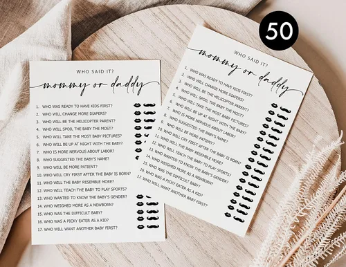 Miniatura 3 de All Ewired Up 50 Mommy or Daddy? Who Said It Game (50 tarjetas), divertido juego de baby shower, género neutro niño o niña minimalista
