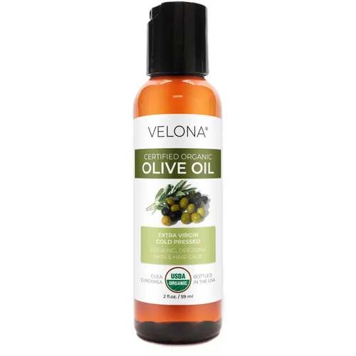 Aceite de oliva orgánico certificado USDA de velona - 2 Fl Oz | 100% aceite base puro y natural | Extra virgen, no refinado, prensado en frío | Para