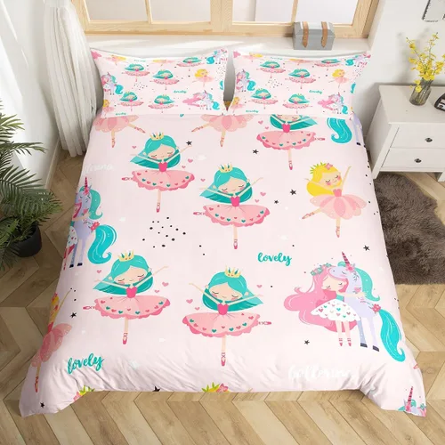 Erosebridal Juego de funda de edredón Kawaii tamaño individual, lindo juego de ropa de cama de dibujos animados para niños y niñas, funda de edredón