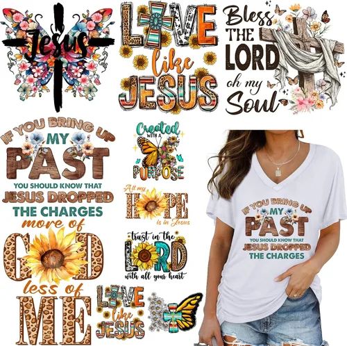 Miniatura 10 de 8 piezas de calcomanías para planchar, transferencias térmicas, parches para ropa, camisetas, diseño de Jesús, vinilo para planchar, diseño