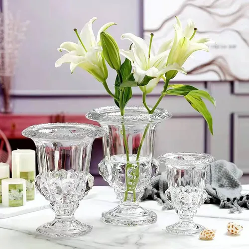 Miniatura 8 de Jarrón de cristal transparente para decoración de escritorio para el hogar, lámpara de viento, florero alto de cristal, para boda, arreglo floral