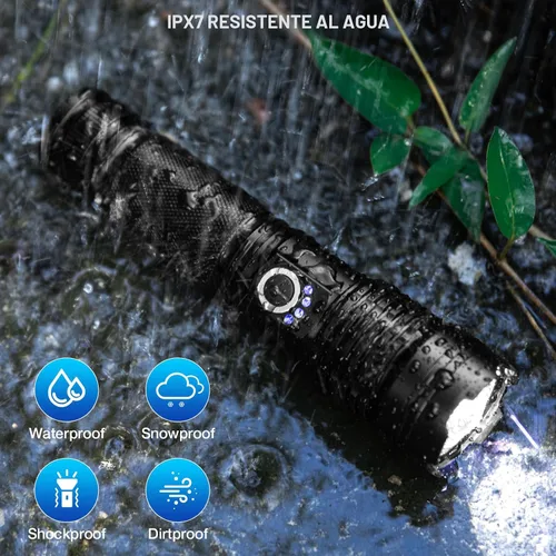 Miniatura 7 de MILAOSHU Linternas recargables de 90000 lúmenes altos, paquete de 2, linterna LED súper brillante recargable con 5 modos de luz, luz de flash