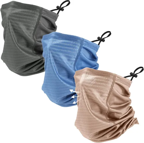 Miniatura 10 de 3 piezas de polaina de cuello de enfriamiento ajustable transpirable pasamontañas máscara facial con agujeros de malla correa protección UV cubierta