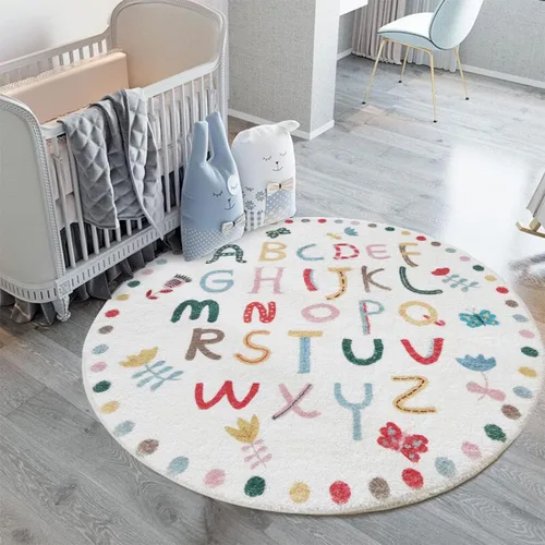 Miniatura 21 de Poowe Alfombra redonda con diseño de arco iris, colorida alfombra bohemia para niños, ultra suave, lavable, alfombra para habitación del cuarto