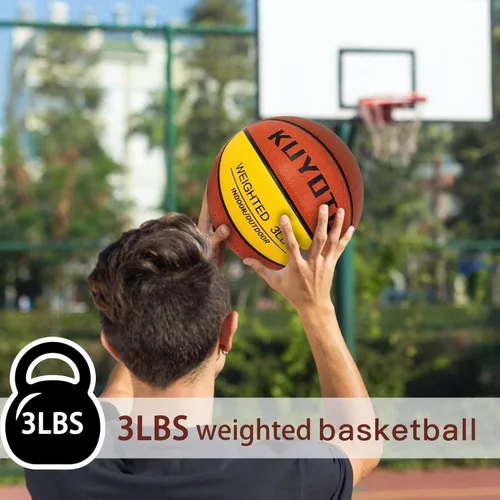 Miniatura 3 de KUYOTQ 3LBS/3.3LBS/2.2LBS Weighted Heavy Training Basketball 29.5/28.5" in and Outdoor Improving Handling Dribbling Passing Rebounding Skill marrón