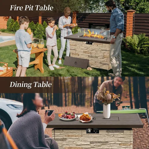 Miniatura 4 de Mesa de Hoguera de Propano PIZZELLO de 43 Pulgadas al Aire Libre, Mesa de Fuego Rectangular de Piedra para Exteriores, Mesa de Hoguera de 50,000 BTU