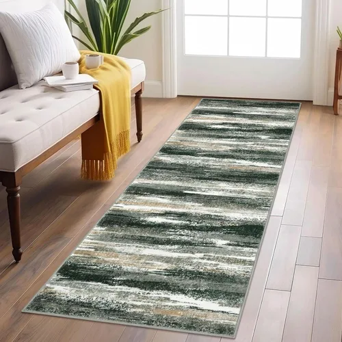 Miniatura 78 de Lansny Alfombra moderna abstracta de 2 x 5 pies, color negro, gris, blanco, lavable, alfombra de entrada para cocina, alfombra antideslizante suave