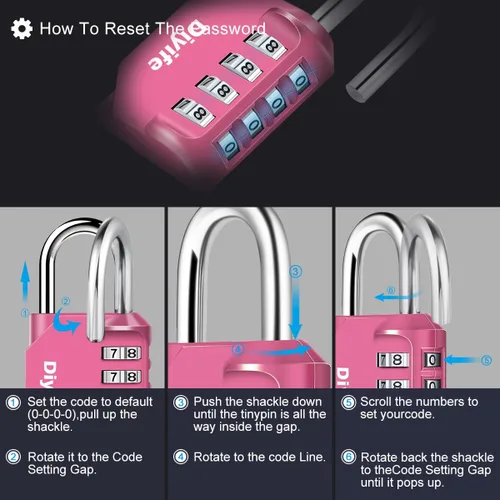 Miniatura 5 de Diyife - Paquete de 2 candados de combinación de 4 dígitos impermeables para exteriores, para casilleros de gimnasio, cajas de herramientas, Rosa