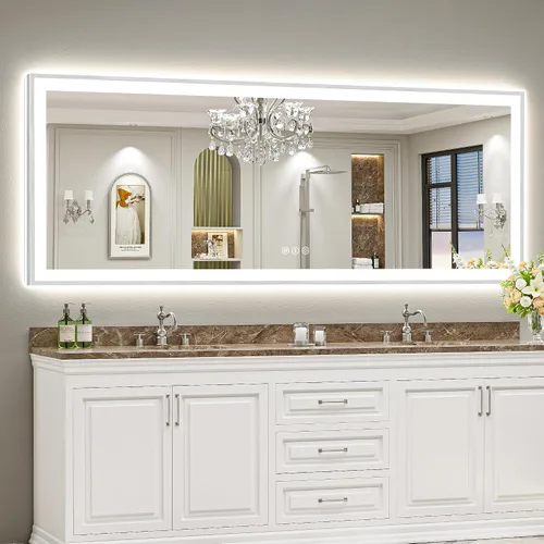 Miniatura 46 de 24x30 Espejo de baño LED con marco negro con luces, retroiluminado + iluminación frontal, espejo de tocador iluminado antivaho para pared de baño