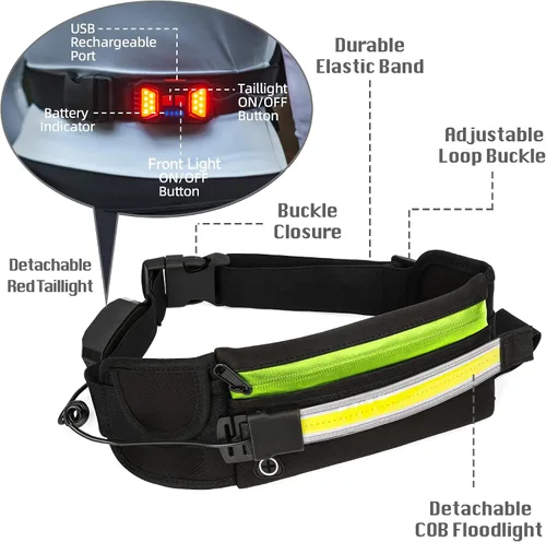 Miniatura 4 de Hopedone Luz de correr, gran angular de 230°, 1000 lúmenes, luz nocturna para correr, cinturón recargable, luces de seguridad con bolsillo grande