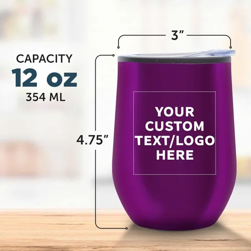 Miniatura 5 de DISCOUNT PROMOS Vasos de vino personalizados sin tallo de 12 onzas, juego de 6/12/24, paquete a granel personalizado, aislados, perfectos para vino