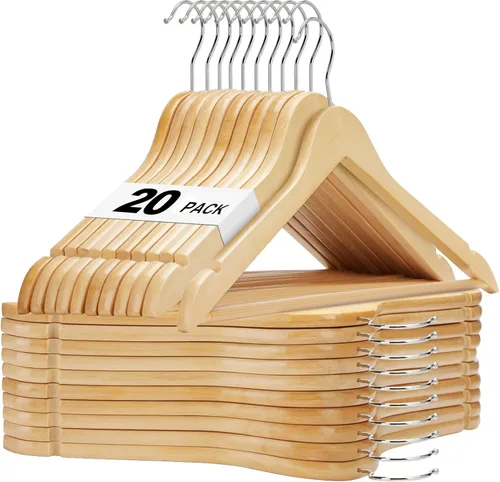 Miniatura 28 de HOUSE DAY - Paquete de 10 perchas de madera negra, percha de madera maciza con barra antideslizante para pantalones, percha de abrigo de madera Negro