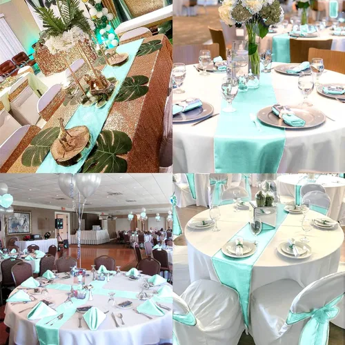 Miniatura 7 de Pack de 10 caminos de mesa de satén premium Aqua de 12 x 108 pulgadas de largo para bodas, caminos de mesa para decoraciones de fiestas