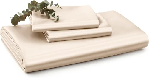 Miniatura 5 de Vonty Juego de Funda de Edredón de Satén Sedoso de 3 Piezas Tamaño Full/Queen, Juego de Funda de Edredón Beige Natural Orgánico 400TC - Ropa de Cama