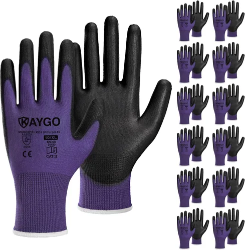 Miniatura 52 de KAYGO KG11PB - Guantes de seguridad con revestimiento delgado de poliuretano, tejido sin costuras, agarre suave en palma y dedos, para trabajo Verde