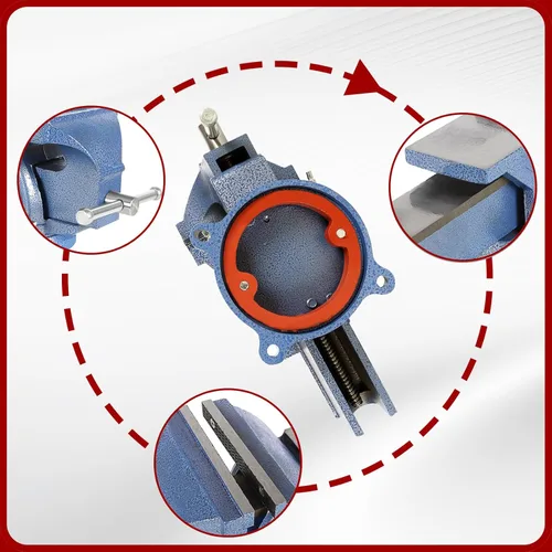 Miniatura 7 de findmall Tornillo de banco de alta resistencia con base giratoria 360, abrazadera de mesa con cerradura, parte superior de yunque de tamaño grande